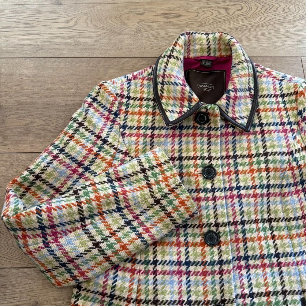 Coach Y2K Tattersall Hampton Tweed Plaid Rainbow Houndstooth Wool PeaCoat Jacket